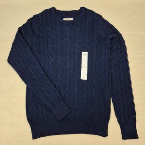 St. John's Bay Signature Navy Blue Crew Neck Cable Knit Sweater size S NWT